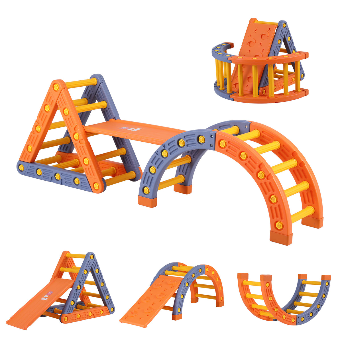 Keezi Kids Climbing Frame Set With Slide Indoor Outdoor Toddler Toys Pikler Triangle Climber With Arch KCS-SLIDE-2IN1-OG