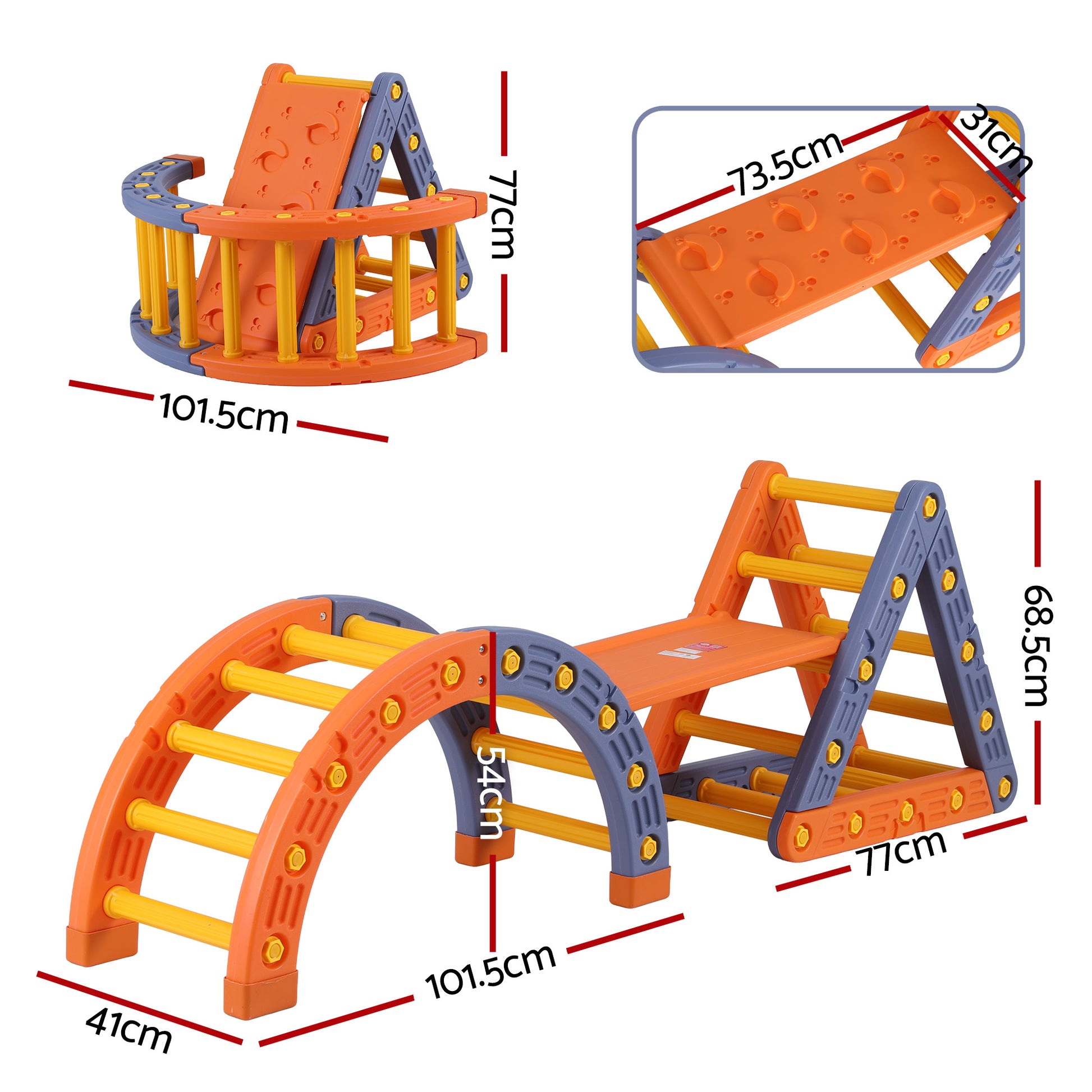 Keezi Kids Climbing Frame Set With Slide Indoor Outdoor Toddler Toys Pikler Triangle Climber With Arch KCS-SLIDE-2IN1-OG