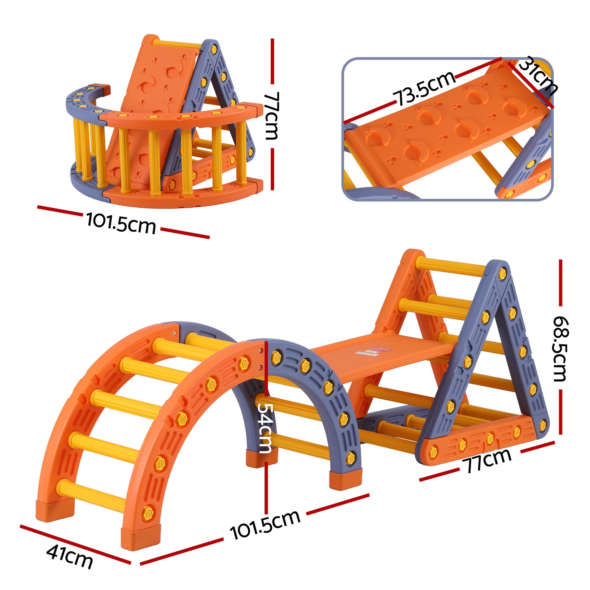 Keezi Kids Climbing Frame Set With Slide Indoor Outdoor Toddler Toys Pikler Triangle Climber With Arch KCS-SLIDE-2IN1-OG