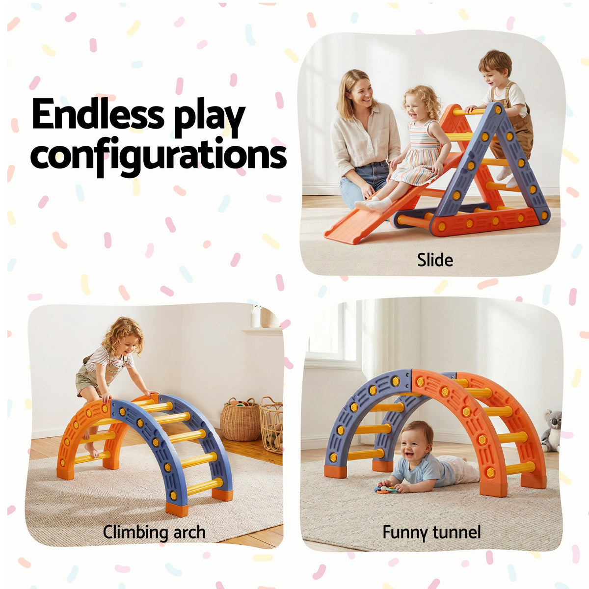 Keezi Kids Climbing Frame Set With Slide Indoor Outdoor Toddler Toys Pikler Triangle Climber With Arch KCS-SLIDE-2IN1-OG