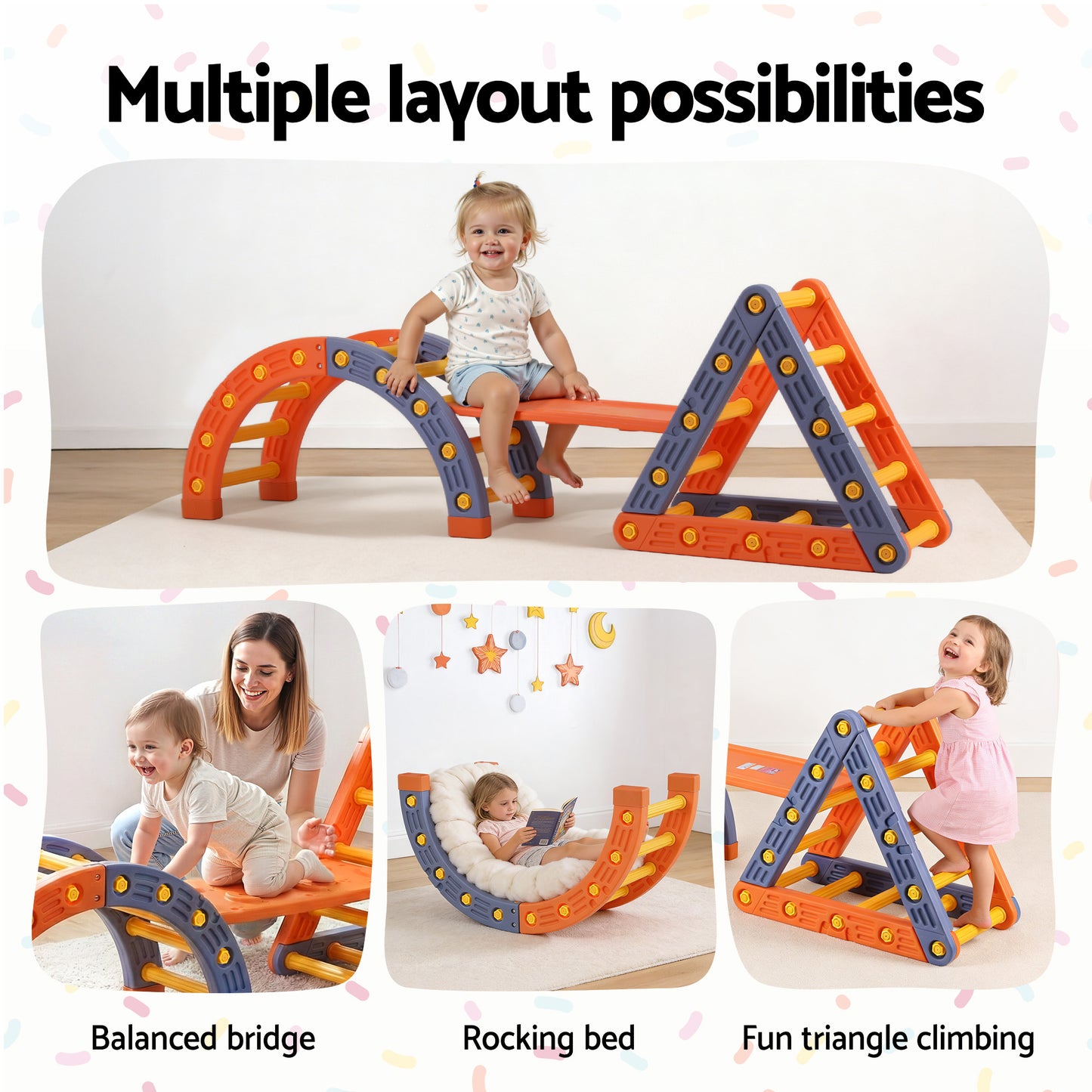 Keezi Kids Climbing Frame Set With Slide Indoor Outdoor Toddler Toys Pikler Triangle Climber With Arch KCS-SLIDE-2IN1-OG