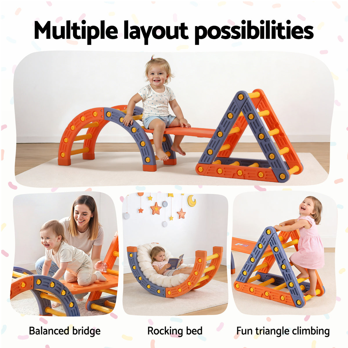 Keezi Kids Climbing Frame Set With Slide Indoor Outdoor Toddler Toys Pikler Triangle Climber With Arch KCS-SLIDE-2IN1-OG
