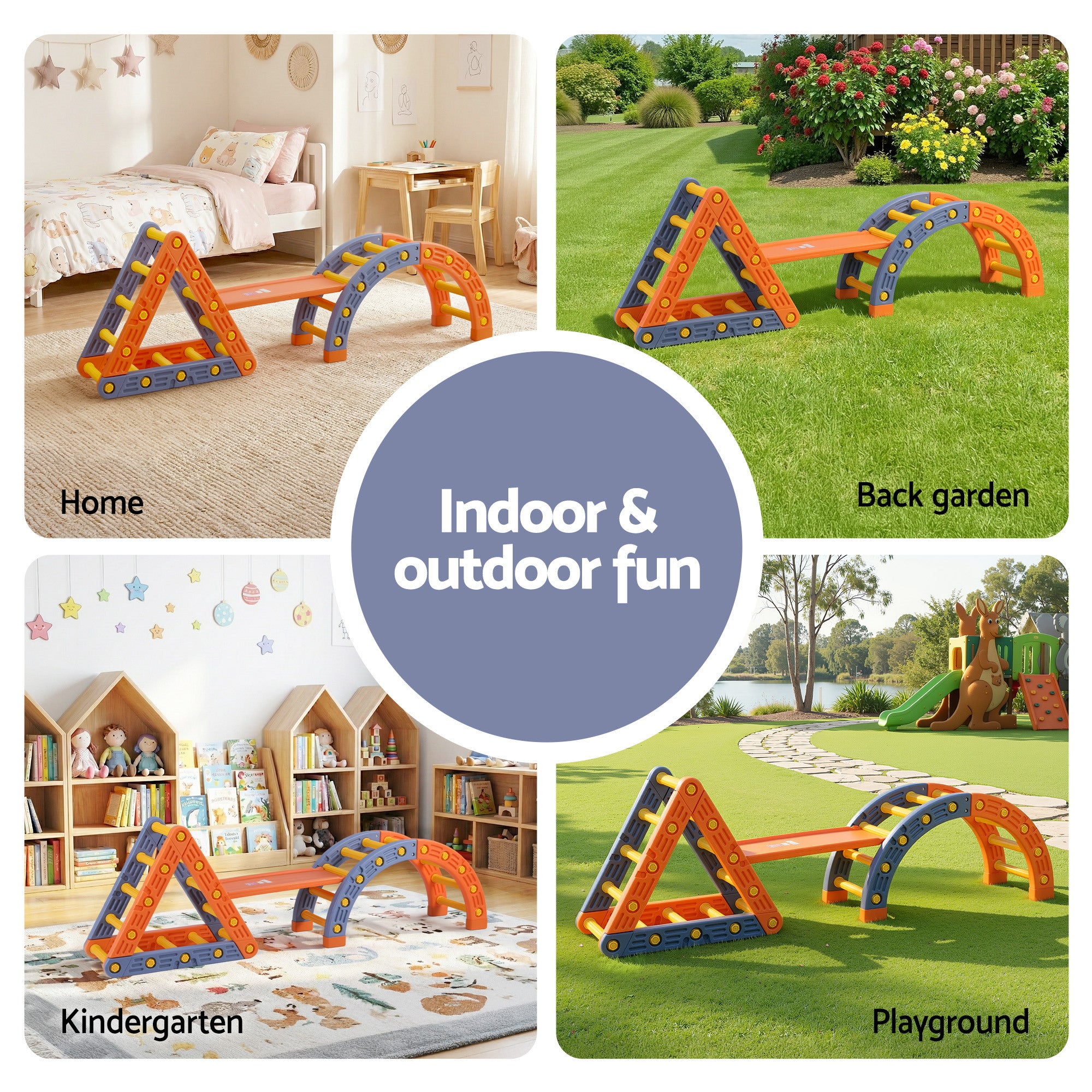 Keezi Kids Climbing Frame Set With Slide Indoor Outdoor Toddler Toys Pikler Triangle Climber With Arch KCS-SLIDE-2IN1-OG