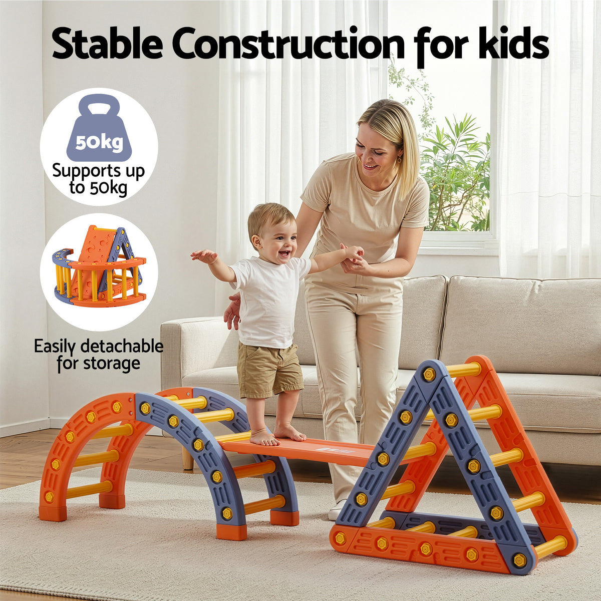 Keezi Kids Climbing Frame Set With Slide Indoor Outdoor Toddler Toys Pikler Triangle Climber With Arch KCS-SLIDE-2IN1-OG