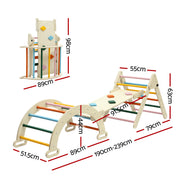 Keezi Kids Triangle Climbing Toys Set With Slide Indoor Outdoor Toddler Toys Pikler Climber With Arch KCS-SLIDE-3IN1-WOOD