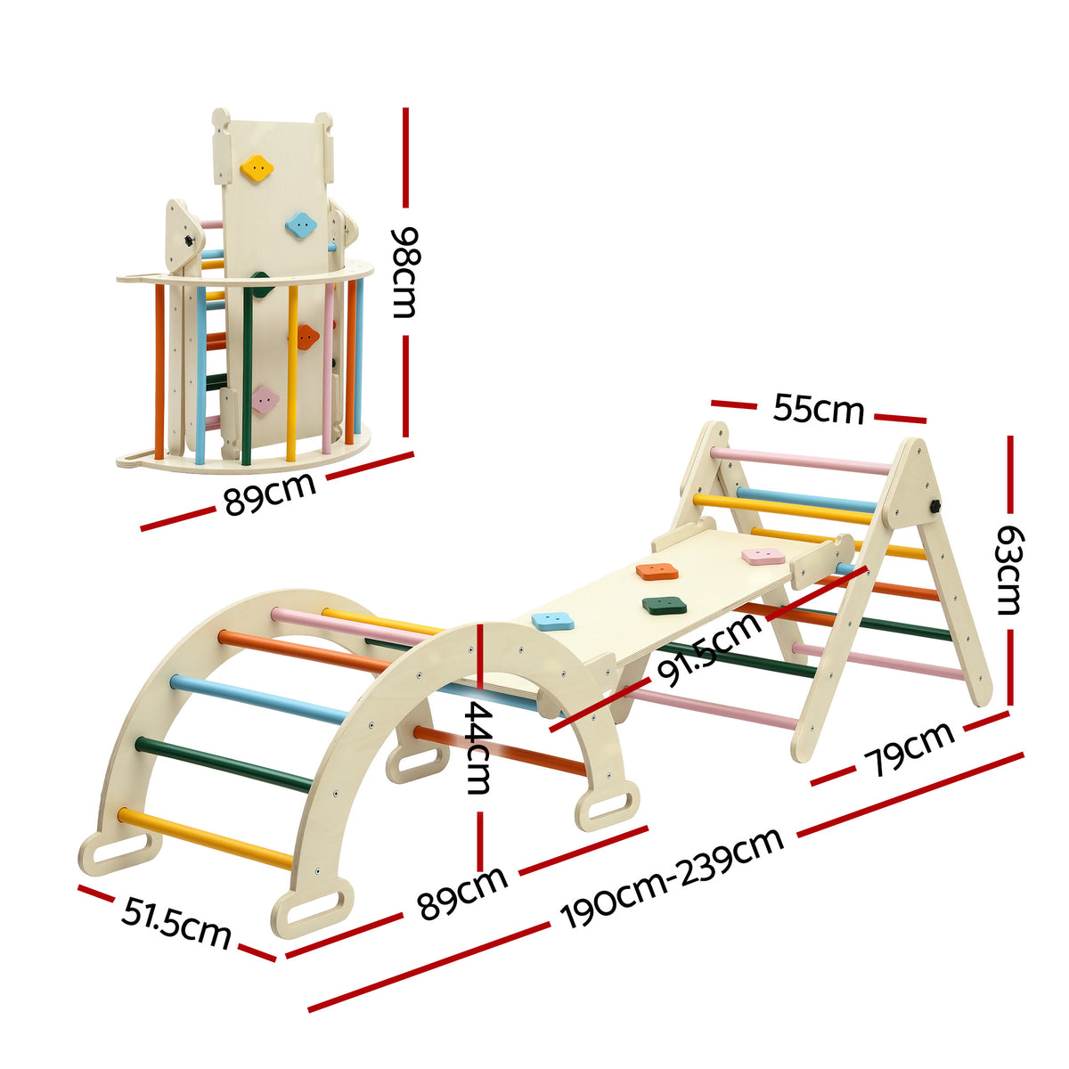 Keezi Kids Triangle Climbing Toys Set With Slide Indoor Outdoor Toddler Toys Pikler Climber With Arch KCS-SLIDE-3IN1-WOOD
