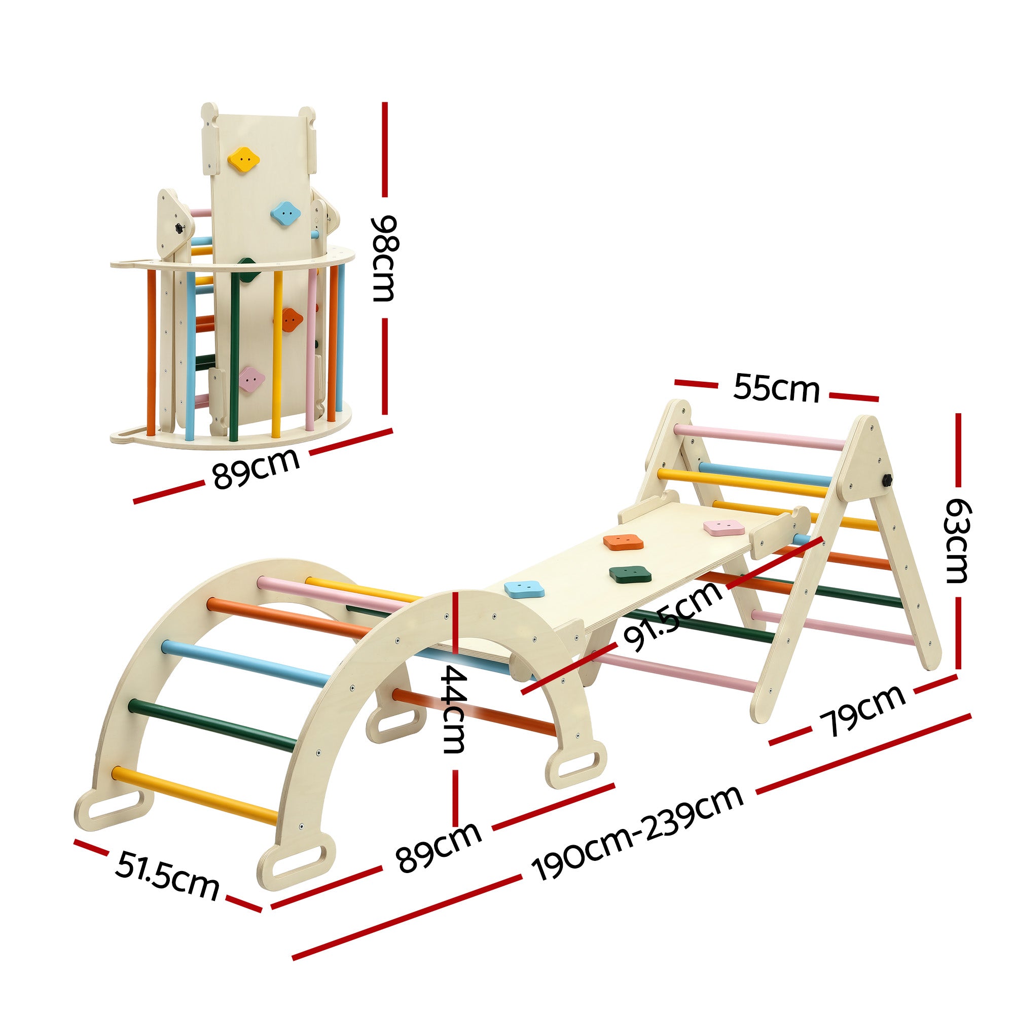 Keezi Kids Triangle Climbing Toys Set With Slide Indoor Outdoor Toddler Toys Pikler Climber With Arch KCS-SLIDE-3IN1-WOOD