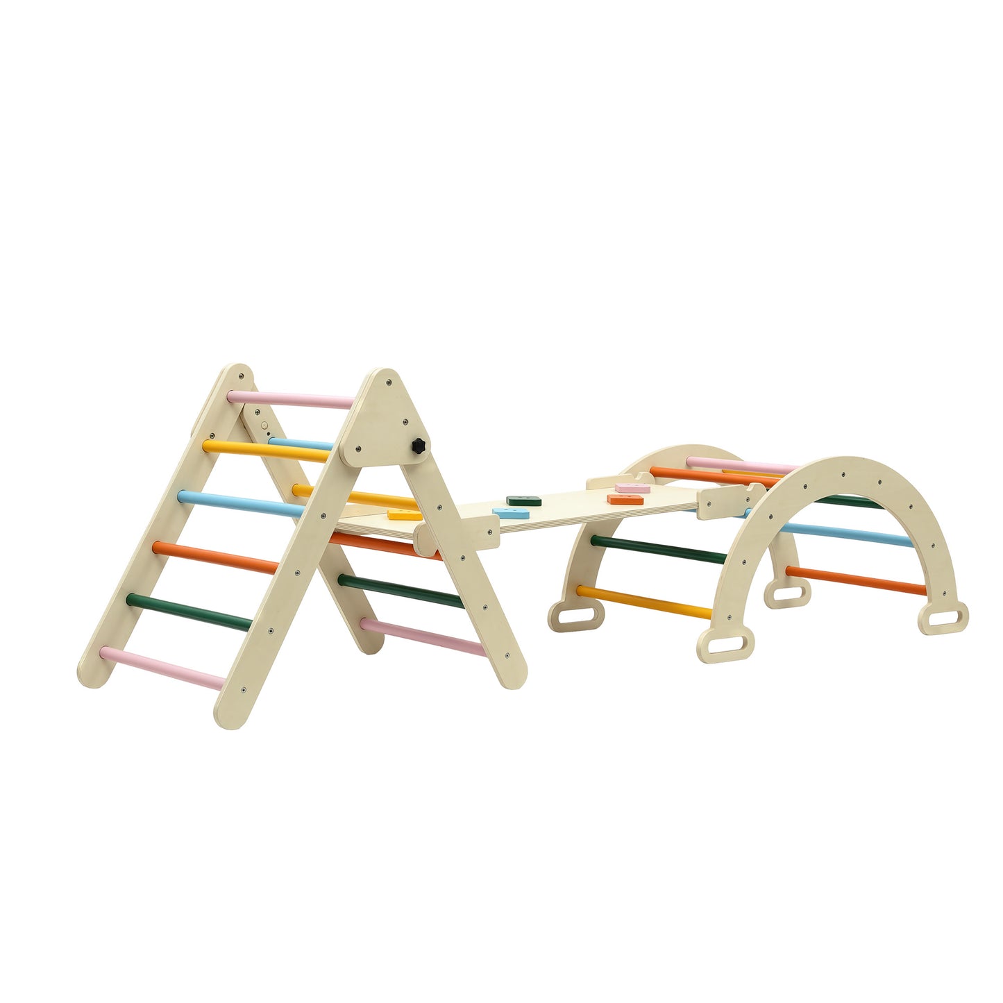 Keezi Kids Triangle Climbing Toys Set With Slide Indoor Outdoor Toddler Toys Pikler Climber With Arch KCS-SLIDE-3IN1-WOOD