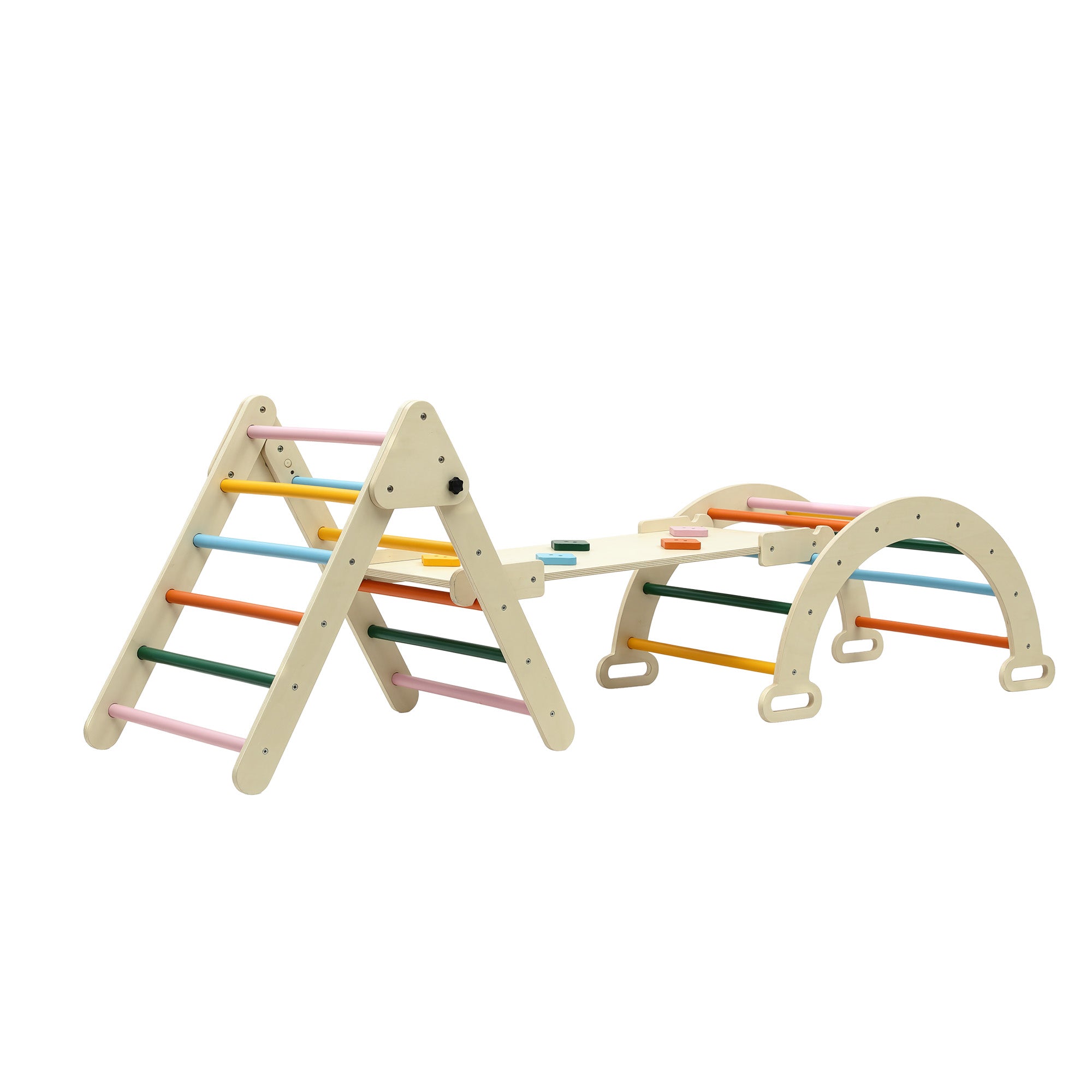 Keezi Kids Triangle Climbing Toys Set With Slide Indoor Outdoor Toddler Toys Pikler Climber With Arch KCS-SLIDE-3IN1-WOOD