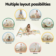 Keezi Kids Triangle Climbing Toys Set With Slide Indoor Outdoor Toddler Toys Pikler Climber With Arch KCS-SLIDE-3IN1-WOOD