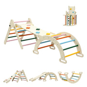 Keezi Kids Triangle Climbing Toys Set With Slide Indoor Outdoor Toddler Toys Pikler Climber With Arch KCS-SLIDE-3IN1-WOOD