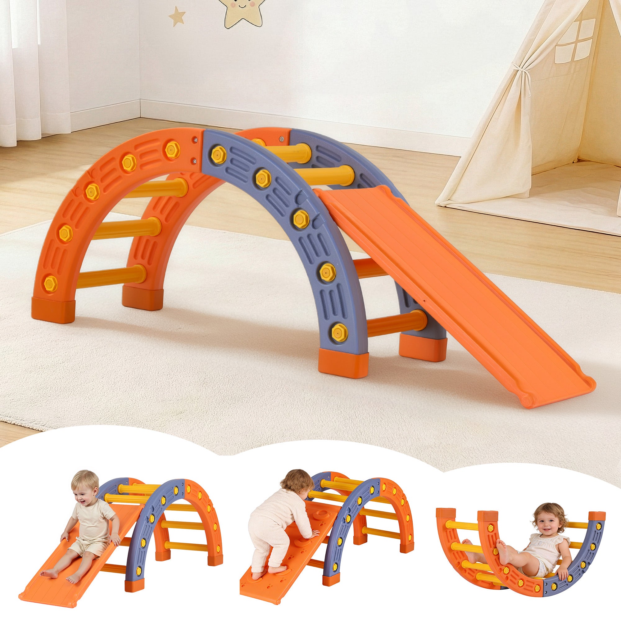 Keezi Kids Climbing Frame Set With Slide Indoor Outdoor Toddler Toys Pikler Arch Climber KCS-SLIDE-ARC-OG