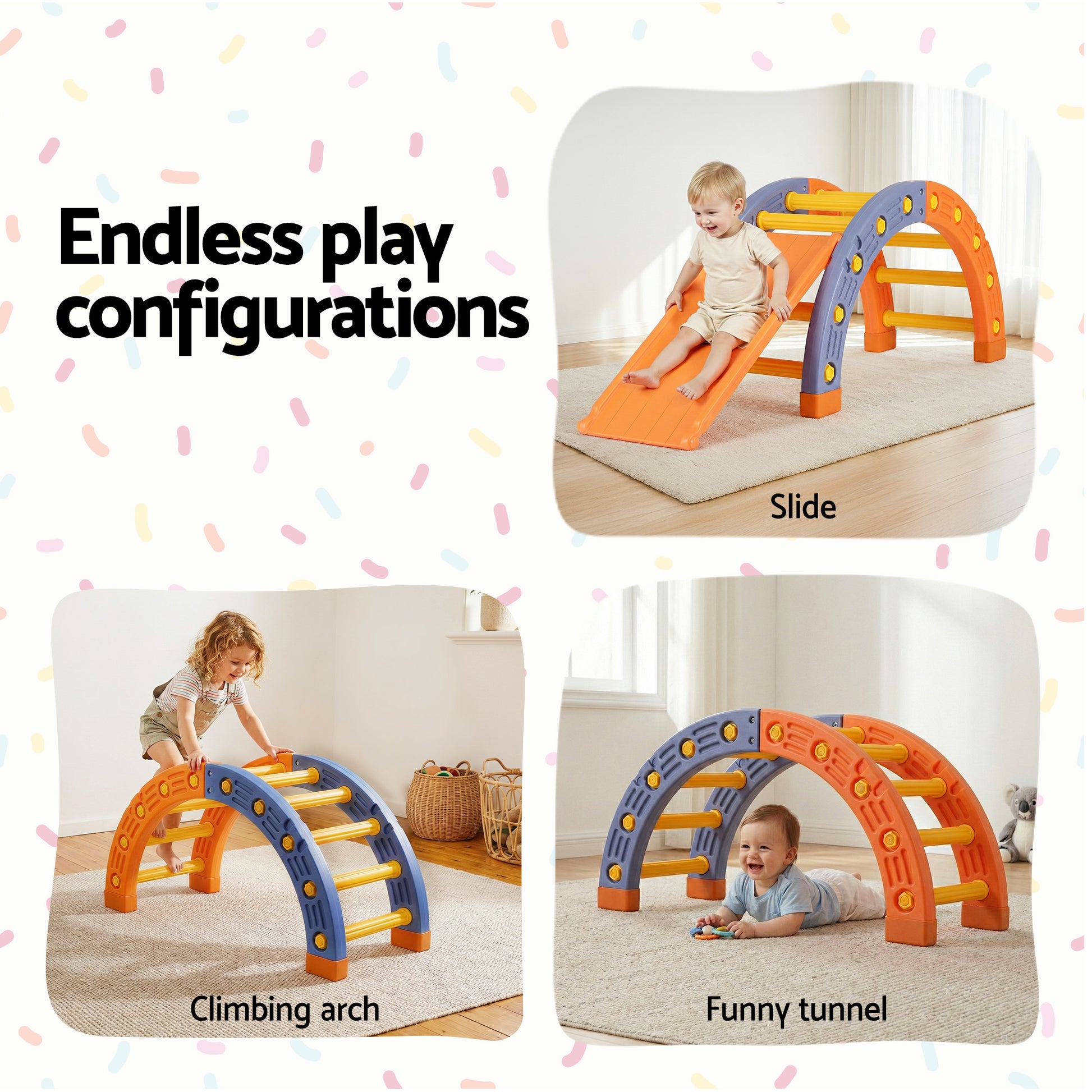 Keezi Kids Climbing Frame Set With Slide Indoor Outdoor Toddler Toys Pikler Arch Climber KCS-SLIDE-ARC-OG