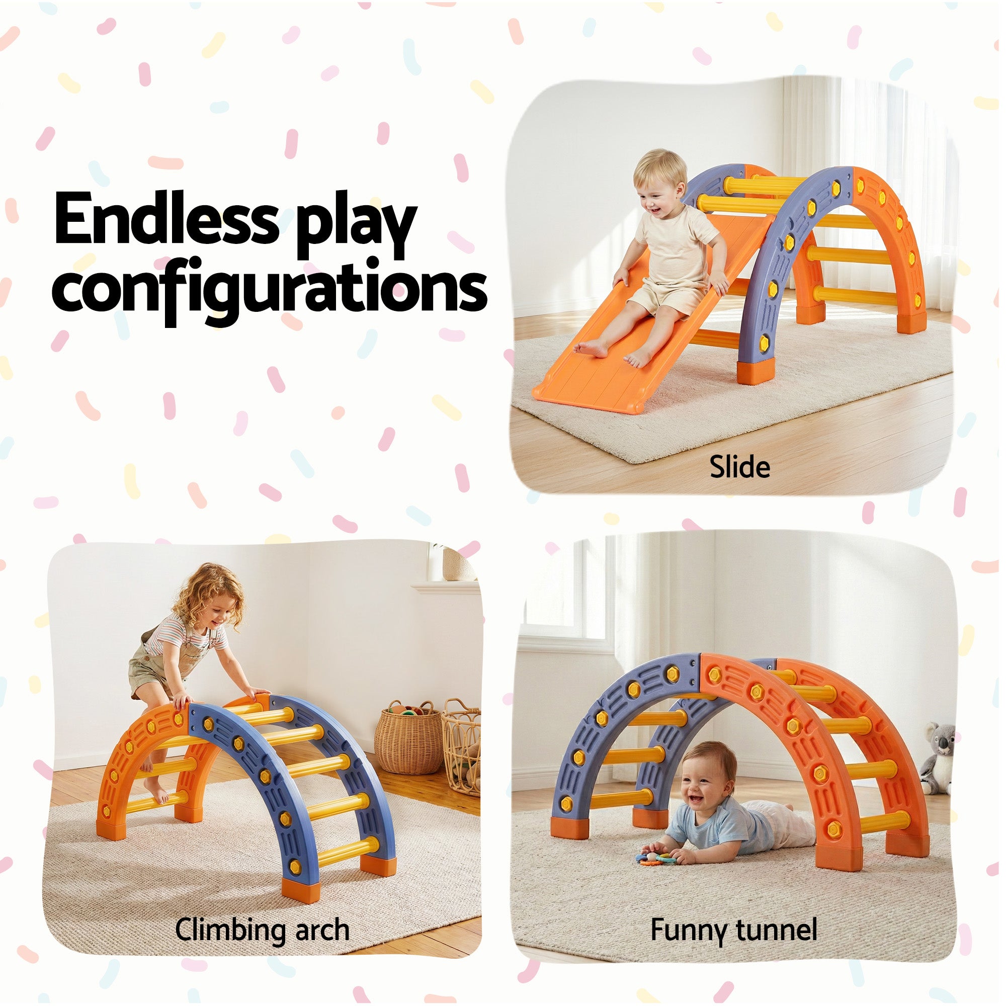 Keezi Kids Climbing Frame Set With Slide Indoor Outdoor Toddler Toys Pikler Arch Climber KCS-SLIDE-ARC-OG