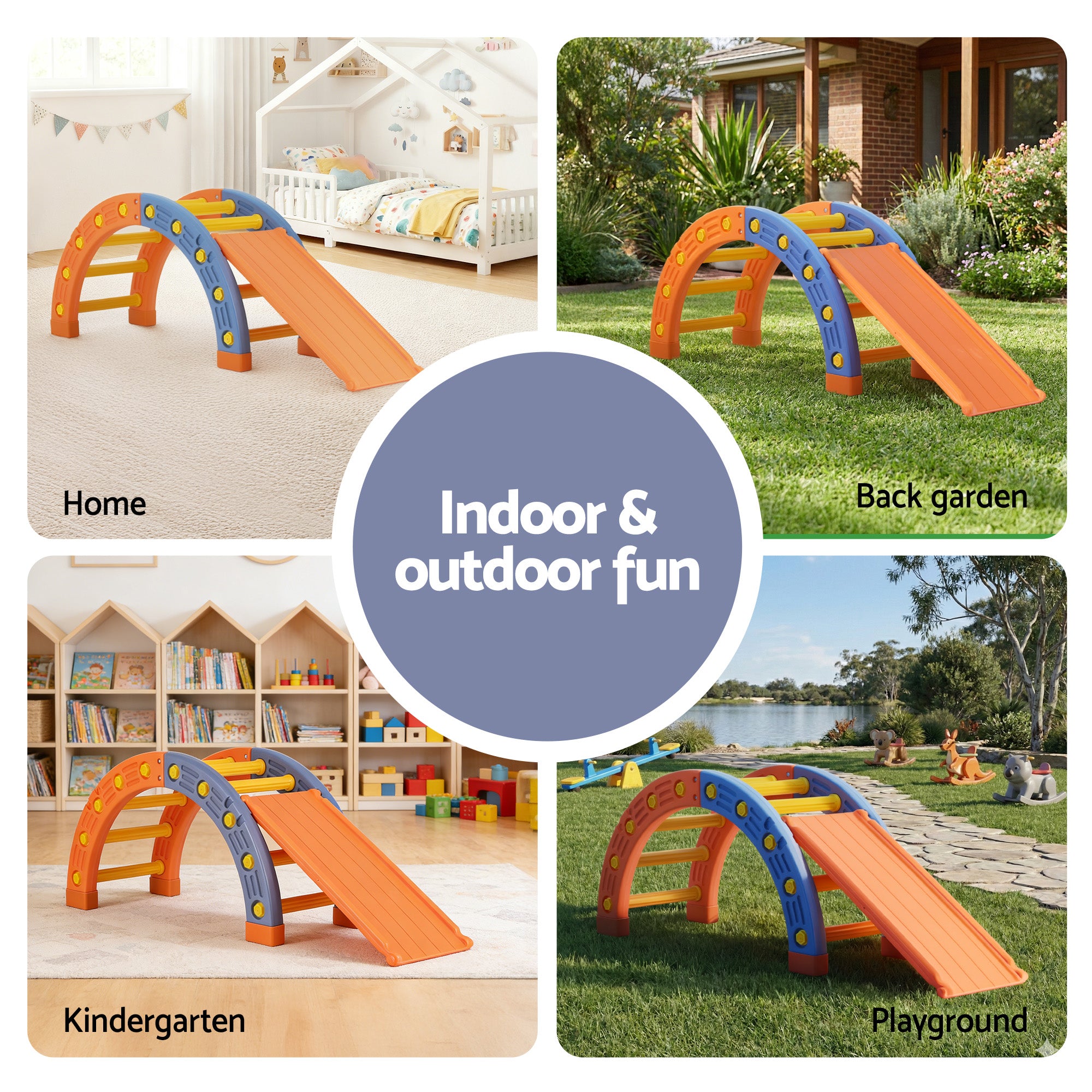 Keezi Kids Climbing Frame Set With Slide Indoor Outdoor Toddler Toys Pikler Arch Climber KCS-SLIDE-ARC-OG