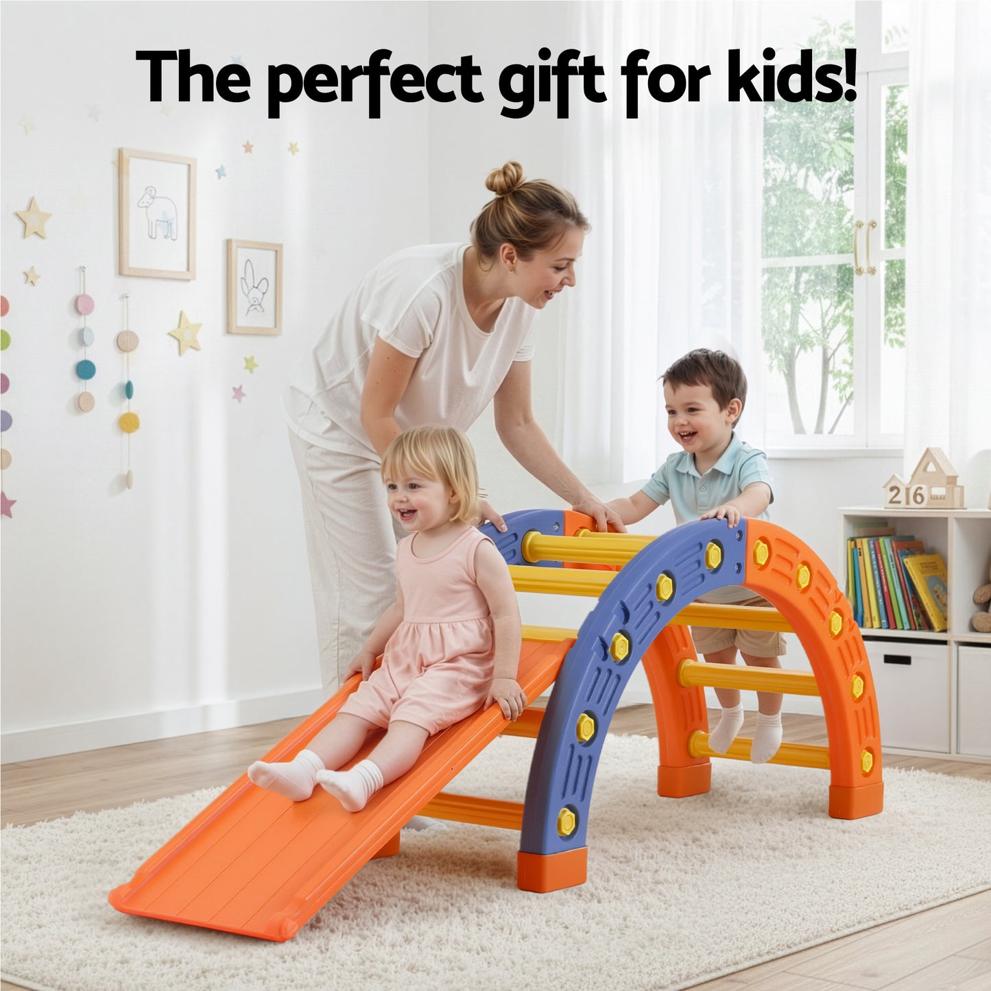 Keezi Kids Climbing Frame Set With Slide Indoor Outdoor Toddler Toys Pikler Arch Climber KCS-SLIDE-ARC-OG
