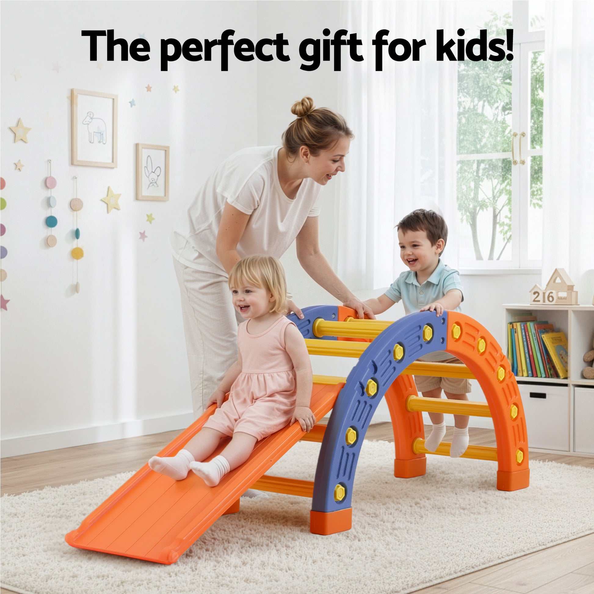Keezi Kids Climbing Frame Set With Slide Indoor Outdoor Toddler Toys Pikler Arch Climber KCS-SLIDE-ARC-OG