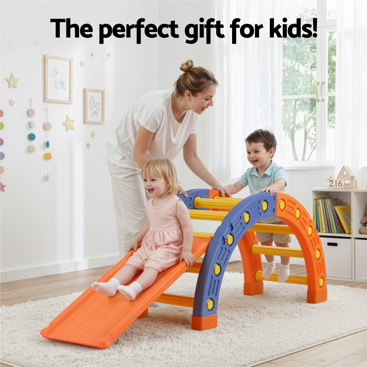 Keezi Kids Climbing Frame Set With Slide Indoor Outdoor Toddler Toys Pikler Arch Climber KCS-SLIDE-ARC-OG