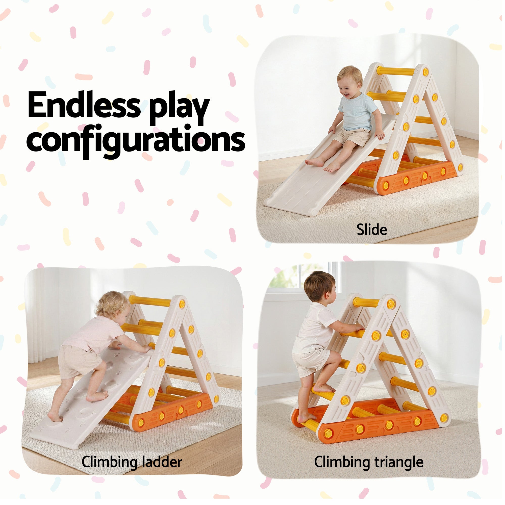 Keezi Kids Climbing Frame Set With Slide Indoor Outdoor Toddler Toys Pikler Triangle Climber KCS-SLIDE-TRGL-WH