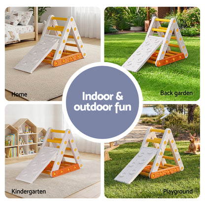 Keezi Kids Climbing Frame Set With Slide Indoor Outdoor Toddler Toys Pikler Triangle Climber KCS-SLIDE-TRGL-WH