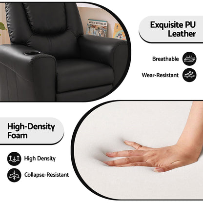 Keezi Kids Recliner Chair Black PU Leather Sofa Lounge Couch Children Armchair KID-RECLINER-BK