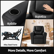 Keezi Kids Recliner Chair Black PU Leather Sofa Lounge Couch Children Armchair
