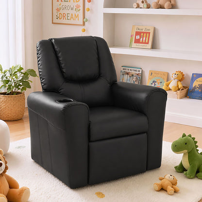 Keezi Kids Recliner Chair Black PU Leather Sofa Lounge Couch Children Armchair KID-RECLINER-BK