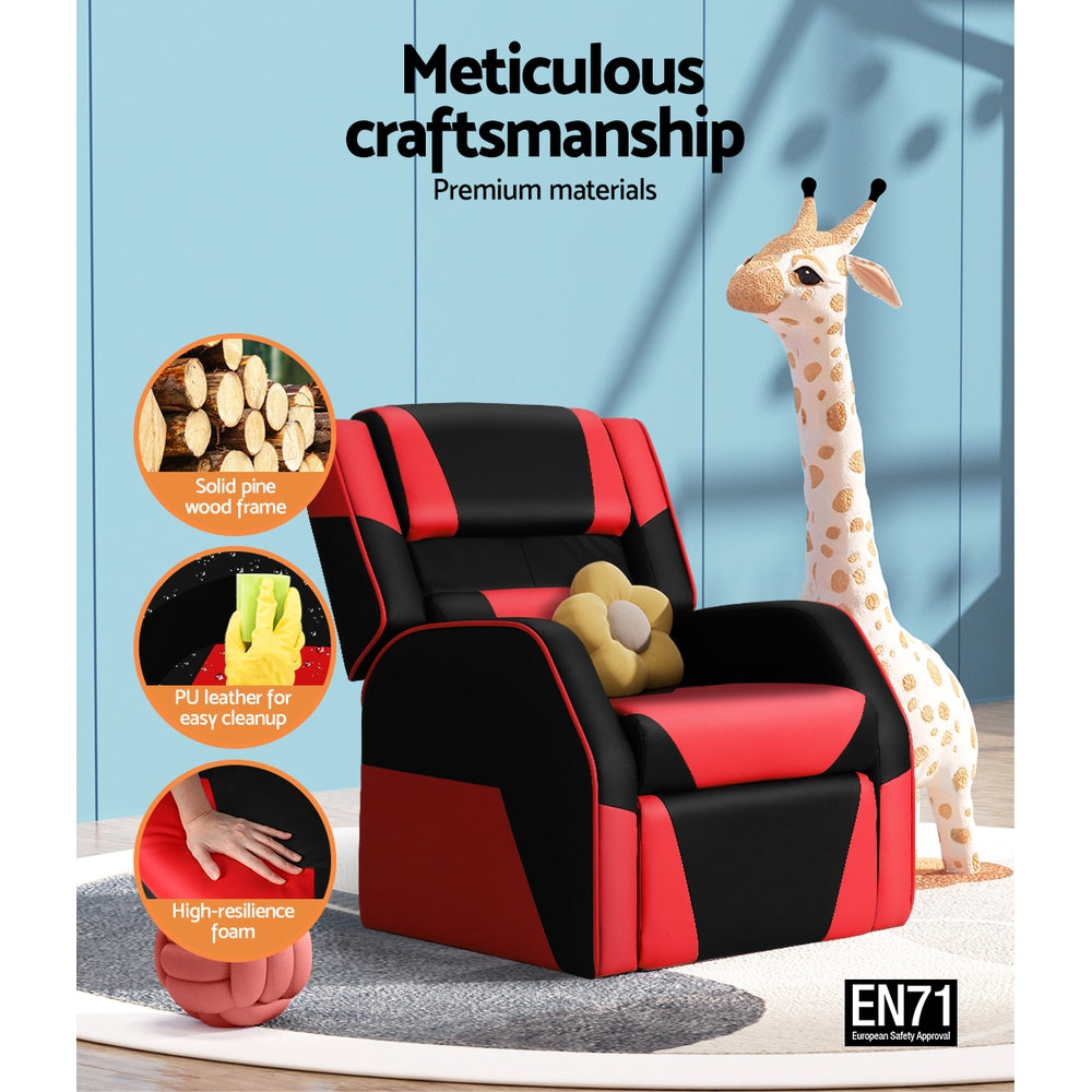 Keezi Kids Recliner Chair PU Leather Gaming Sofa Lounge Couch Children Armchair KID-RECLINER-BLRD