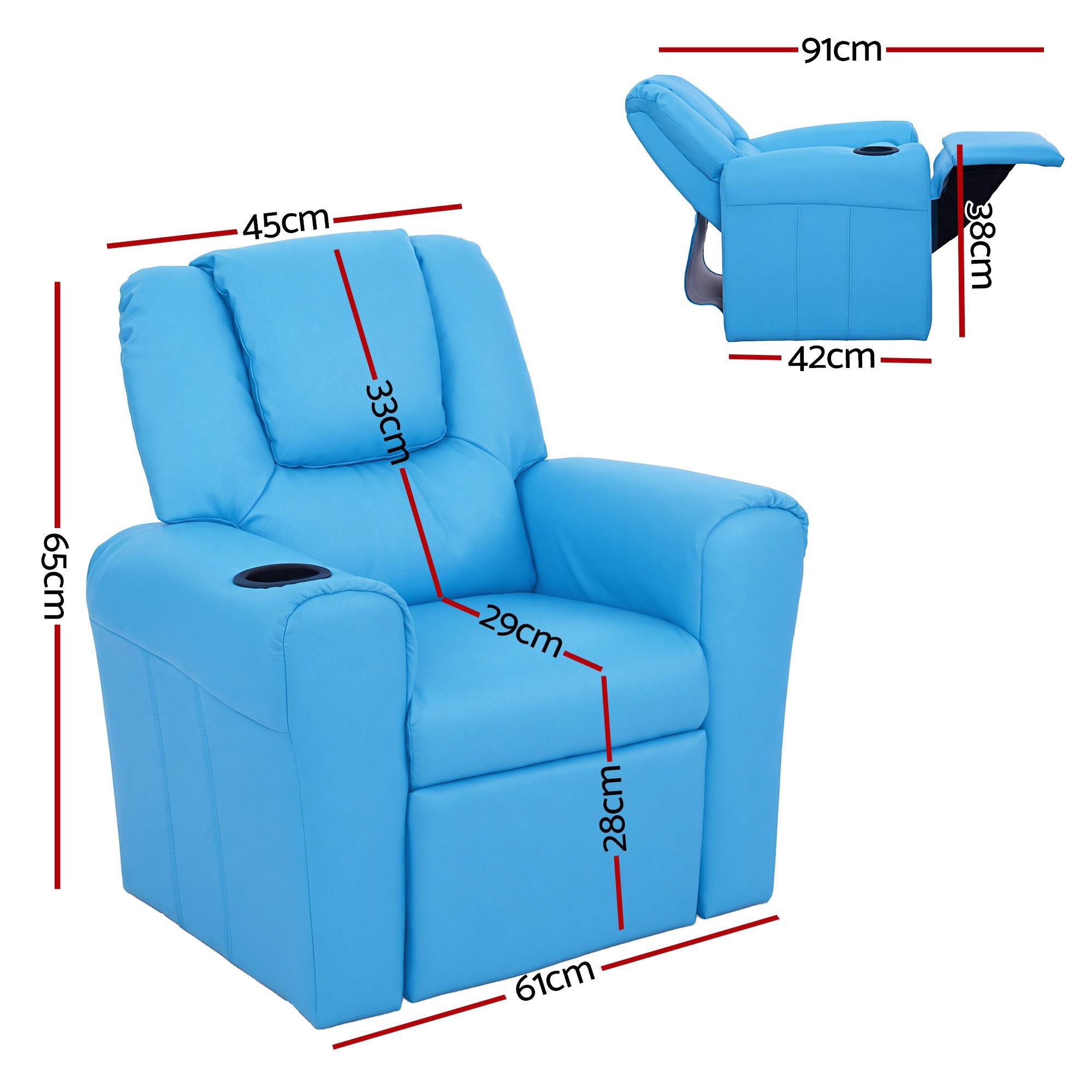 Keezi Kids Recliner Chair Blue PU Leather Sofa Lounge Couch Children Armchair