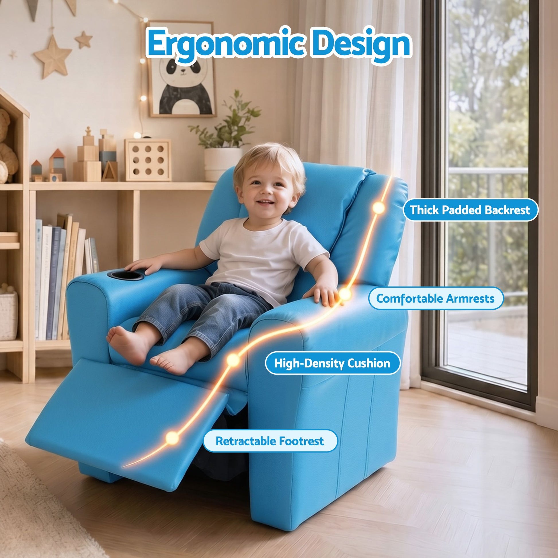 Keezi Kids Recliner Chair Blue PU Leather Sofa Lounge Couch Children Armchair KID-RECLINER-BU