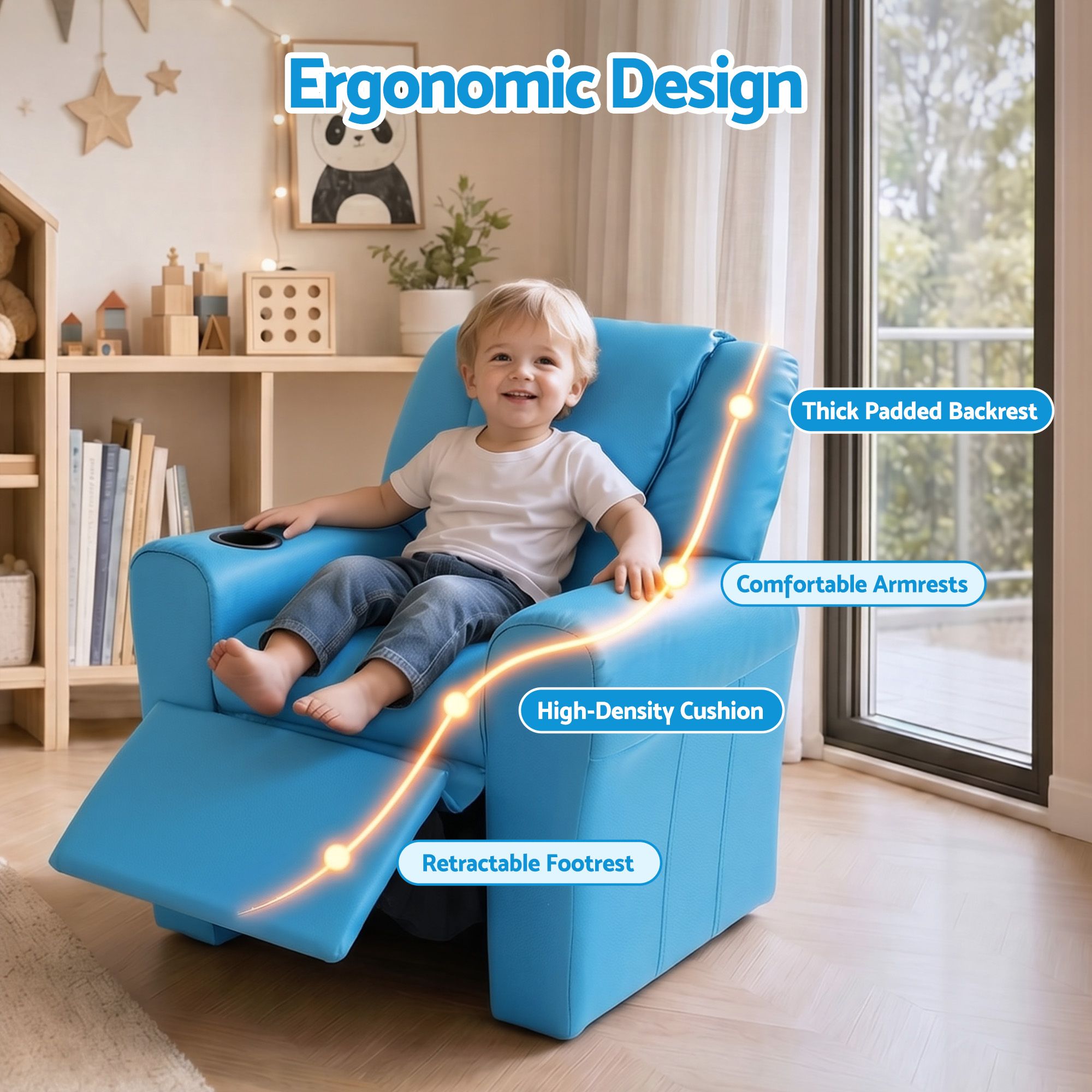Keezi Kids Recliner Chair Blue PU Leather Sofa Lounge Couch Children Armchair