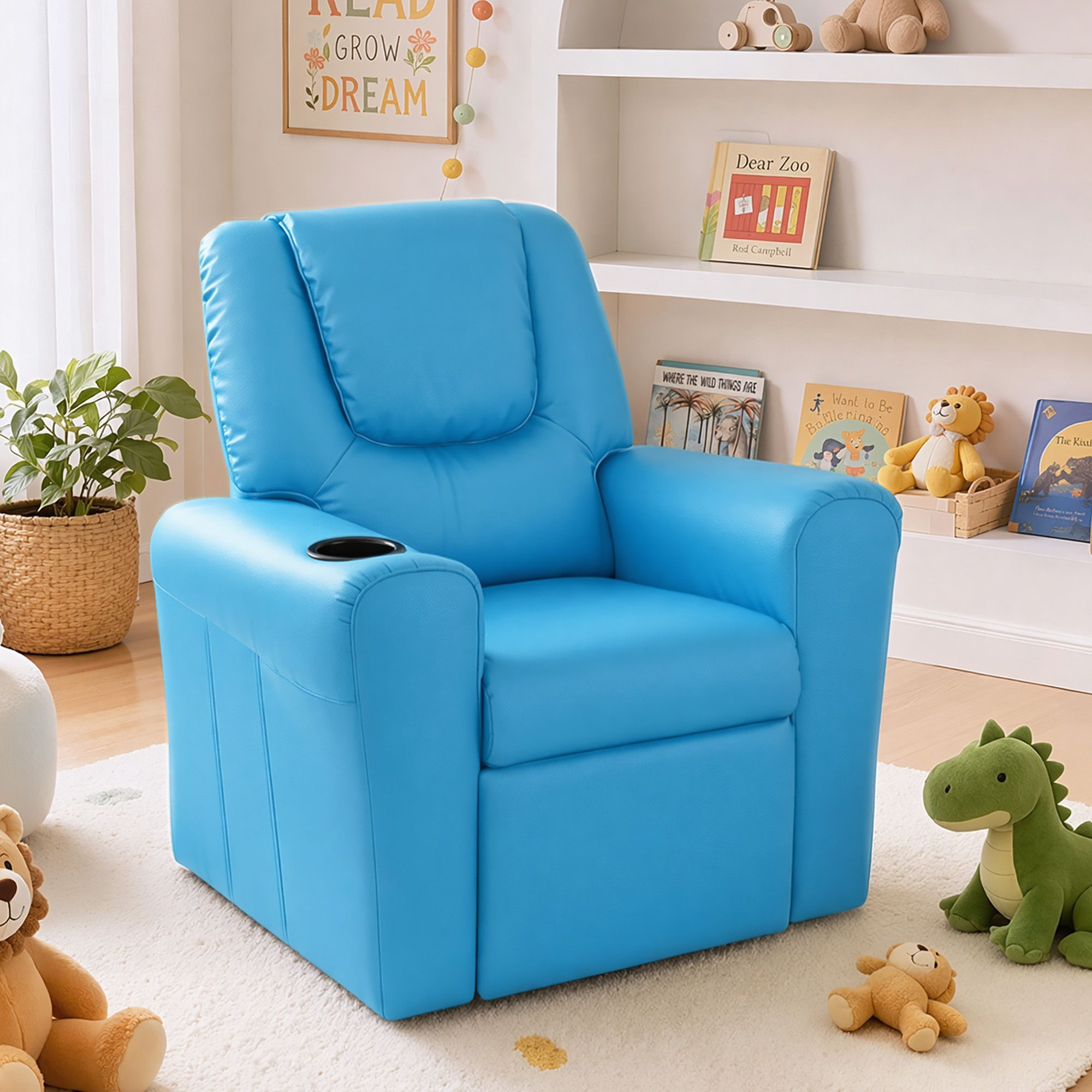 Keezi Kids Recliner Chair Blue PU Leather Sofa Lounge Couch Children Armchair