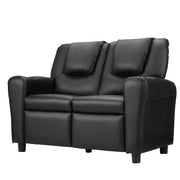 Keezi Kids Recliner Chair Double PU Leather Sofa Lounge Couch Armchair Black KID-RECLINER-DOUBLE-BK