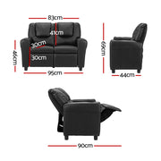 Keezi Kids Recliner Chair Double PU Leather Sofa Lounge Couch Armchair Black KID-RECLINER-DOUBLE-BK
