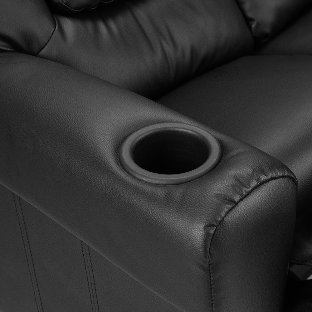 Keezi Kids Recliner Chair Double PU Leather Sofa Lounge Couch Armchair Black KID-RECLINER-DOUBLE-BK