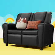 Keezi Kids Recliner Chair Double PU Leather Sofa Lounge Couch Armchair Black KID-RECLINER-DOUBLE-BK