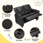 Keezi Kids Recliner Chair Double PU Leather Sofa Lounge Couch Armchair Black KID-RECLINER-DOUBLE-BK