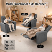 Keezi Kids Recliner Chair Grey Linen Soft Sofa Lounge Couch Children Armchair KID-RECLINER-GY