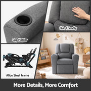 Keezi Kids Recliner Chair Grey Linen Soft Sofa Lounge Couch Children Armchair KID-RECLINER-GY