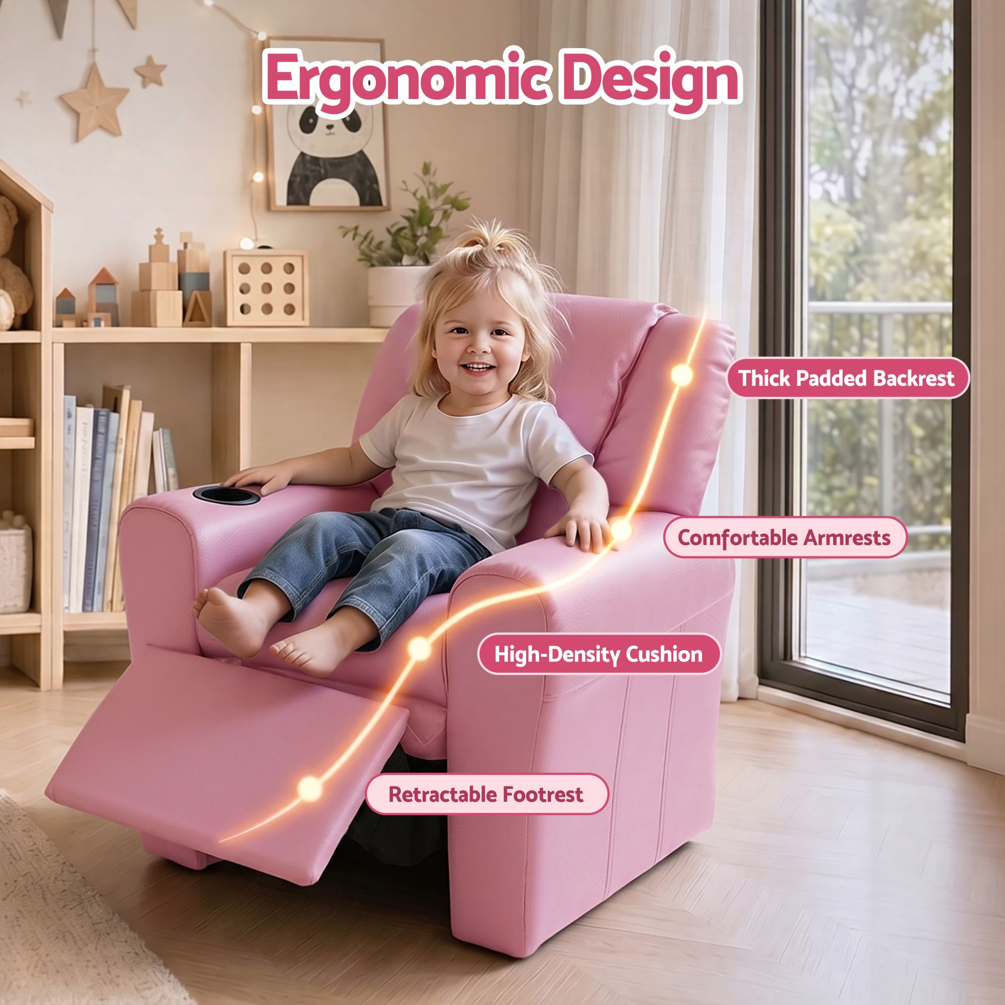 Keezi Kids Recliner Chair Pink PU Leather Sofa Lounge Couch Children Armchair