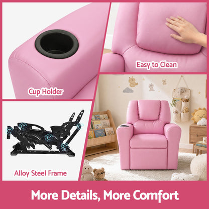 Keezi Kids Recliner Chair Pink PU Leather Sofa Lounge Couch Children Armchair KID-RECLINER-PK