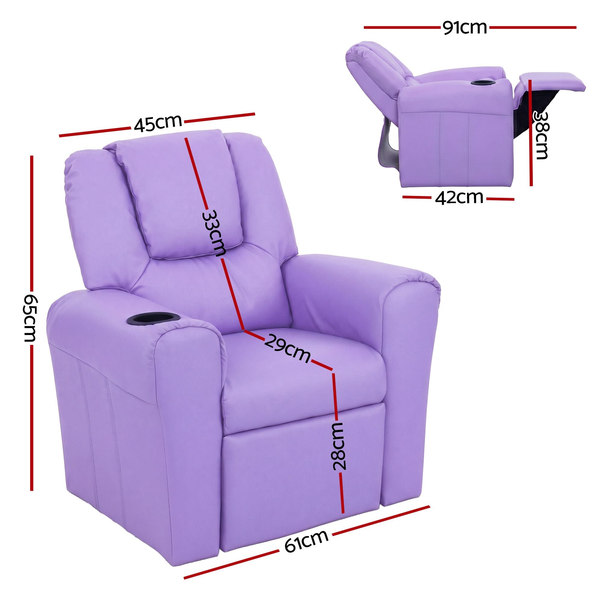Keezi Kids Recliner Chair Purple PU Leather Sofa Lounge Couch Children Armchair