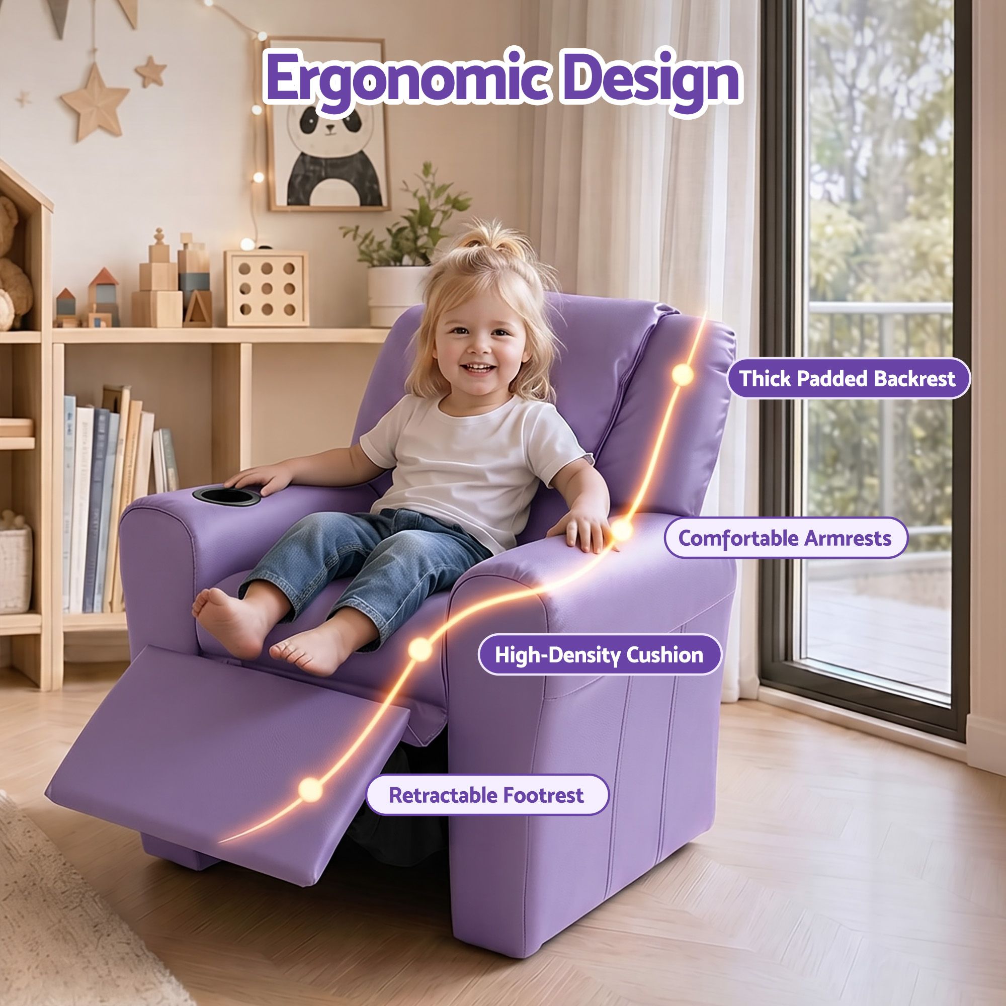 Keezi Kids Recliner Chair Purple PU Leather Sofa Lounge Couch Children Armchair