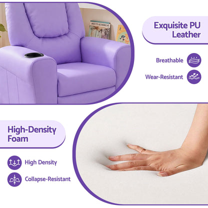 Keezi Kids Recliner Chair Purple PU Leather Sofa Lounge Couch Children Armchair KID-RECLINER-PUR