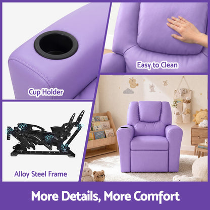 Keezi Kids Recliner Chair Purple PU Leather Sofa Lounge Couch Children Armchair KID-RECLINER-PUR