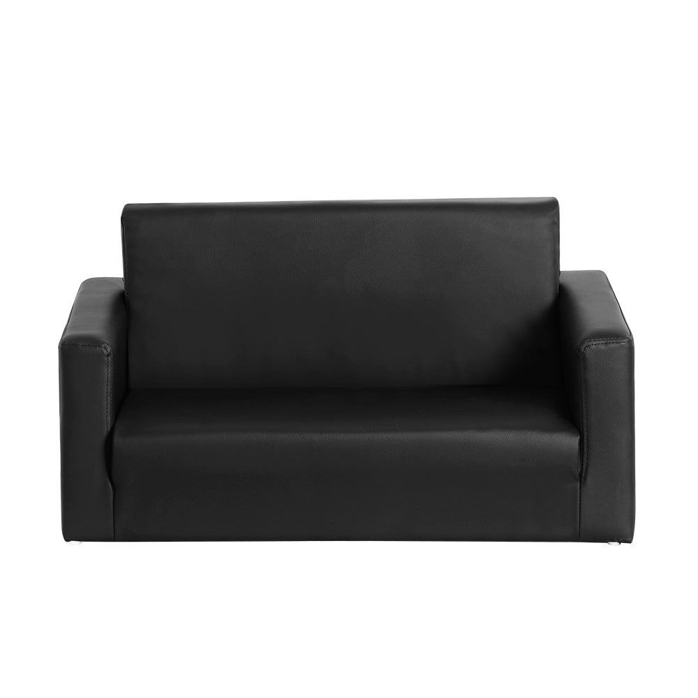 Keezi Kids Sofa 2 Seater Children Flip Open Couch PU Leather Armchair Black KID-SOFA-BK