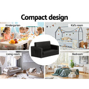 Keezi Kids Sofa 2 Seater Children Flip Open Couch PU Leather Armchair Black KID-SOFA-BK
