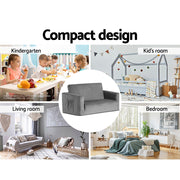 Keezi Kids Sofa 2 Seater Children Flip Open Couch Velvet Armchair Grey KID-SOFA-GY