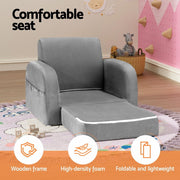 Keezi Kids Sofa 1 Seater Children Flip Open Couch Lounger Armchair Soft Grey