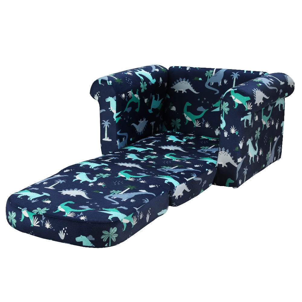 Keezi Kids Sofa 1 Seater Children Flip Open Couch Lounger Armchair Dinosaur Navy KID-SOFA-SINGLE-NY